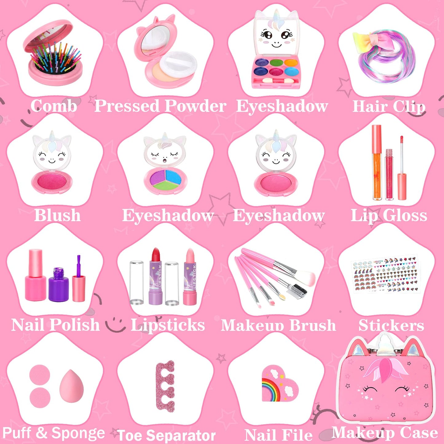 Heaning Kids Washable Makeup Girls Toys - Real Makeup Kit Kid Make up Set for Toddlers Children Princess Dress Up Christmas Birthday Gifts Toys for 3 4 5 6 7 8 9 10 11 12 Year Old Girls