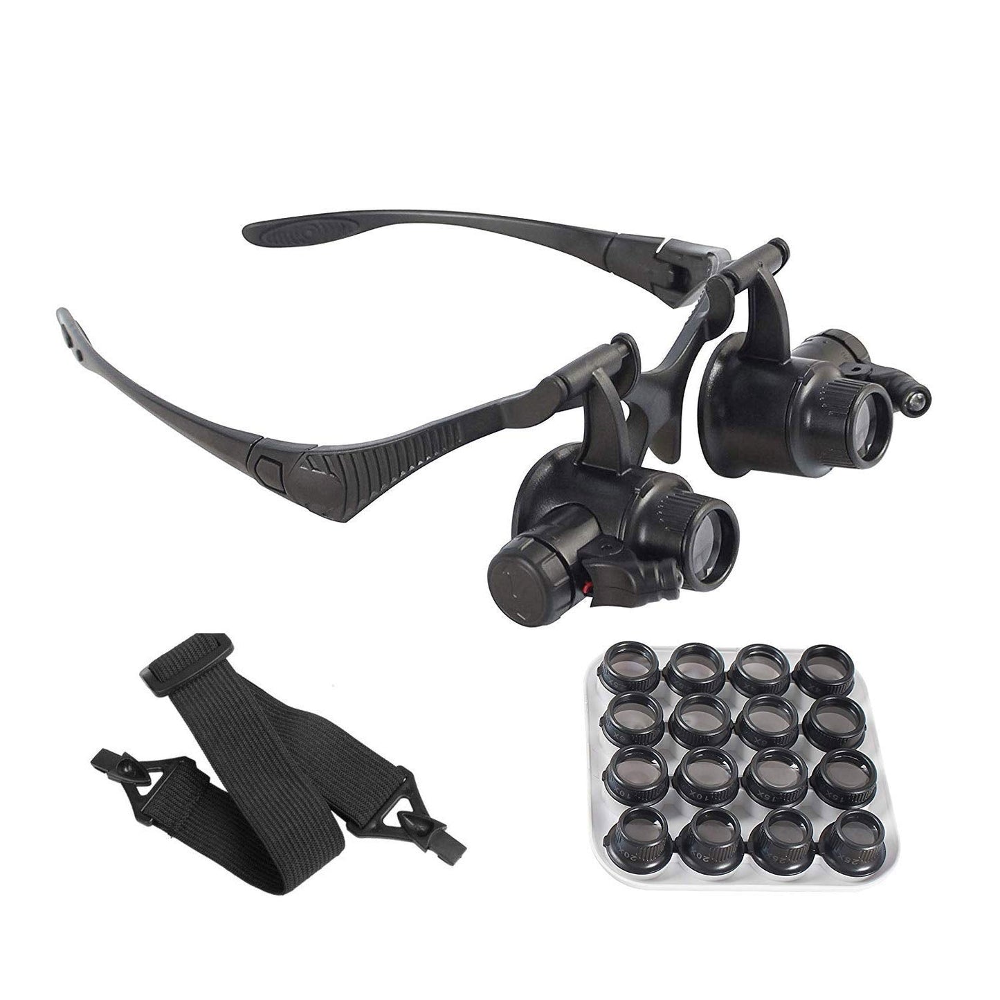 Kingscope LED Illuminated Double Eye Jeweler Watch Repair Magnifying Glasses Loupe Headband Magnifier -8 Interchangeable Lens: 2.5X/4X/6X/8X/10X/15X/20X/25X