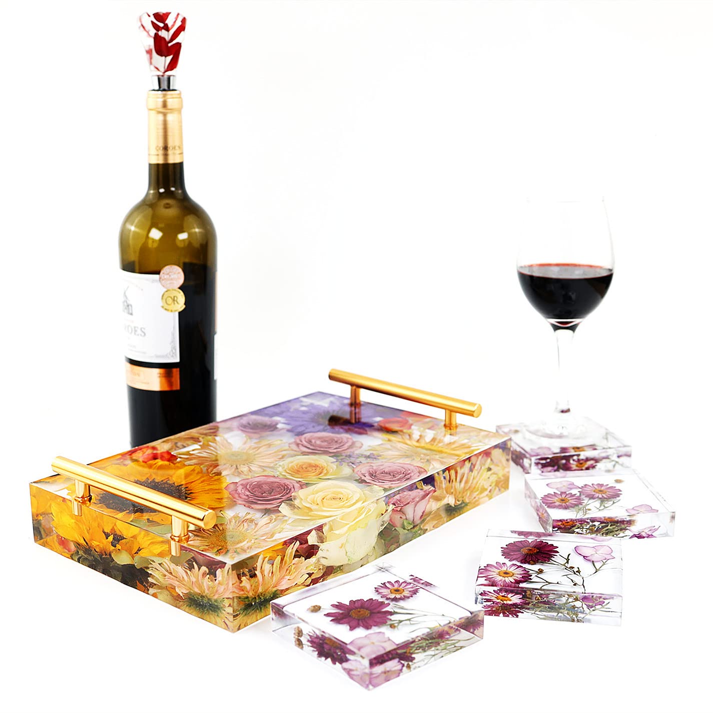 JEYUQAXY Large Silicone Tray Molds for Resin, 13.5"X9.5" Deep Rectangle Epoxy Tray Molds with 4pcs Gold & Silver Handles, Resin Table Mold for River Board Table DIY Art Home Decoration