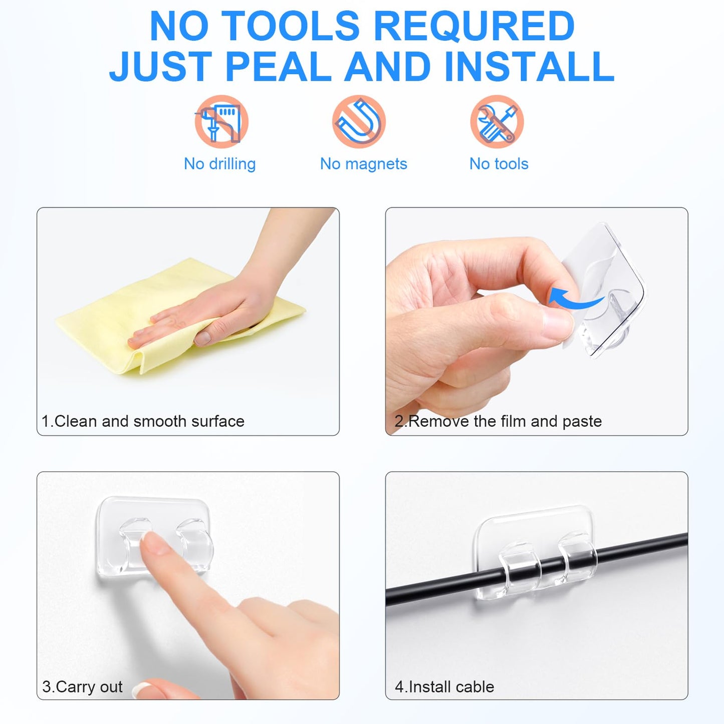 Hooks for Outdoor String Lights Clips: 26Pcs Heavy Duty Light Hook with Waterproof Adhesive Strips - Outside Clear Cord Holders for Hanging Christmas Lighting - Outdoors Sticky Clip