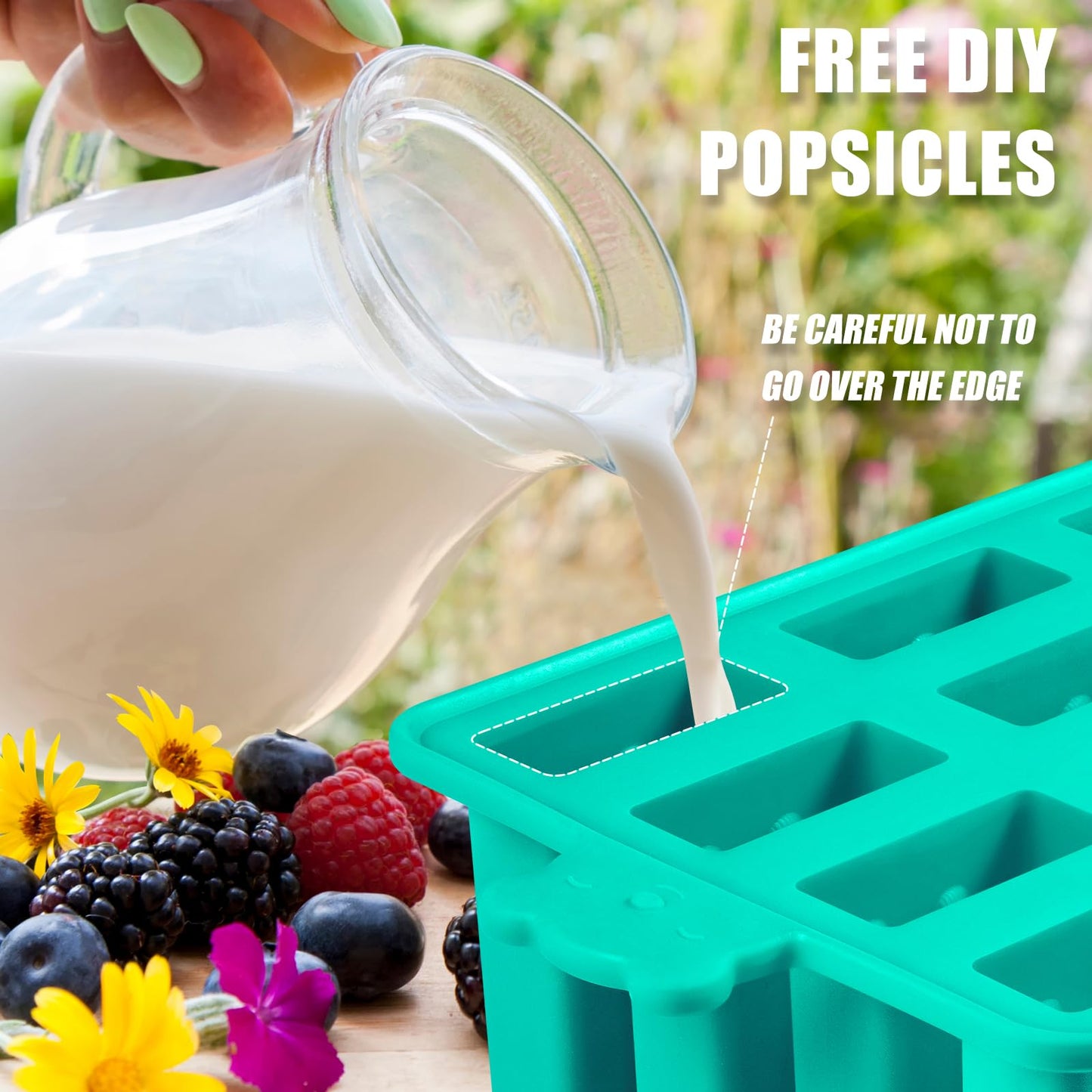 Popsicles Molds, Silicone ice Pop Mold Food Grade Cakesicles Mold For ice Cream 50 Popsicle Sticks 50 Popsicle Bag (Blue, 12 Cavities)