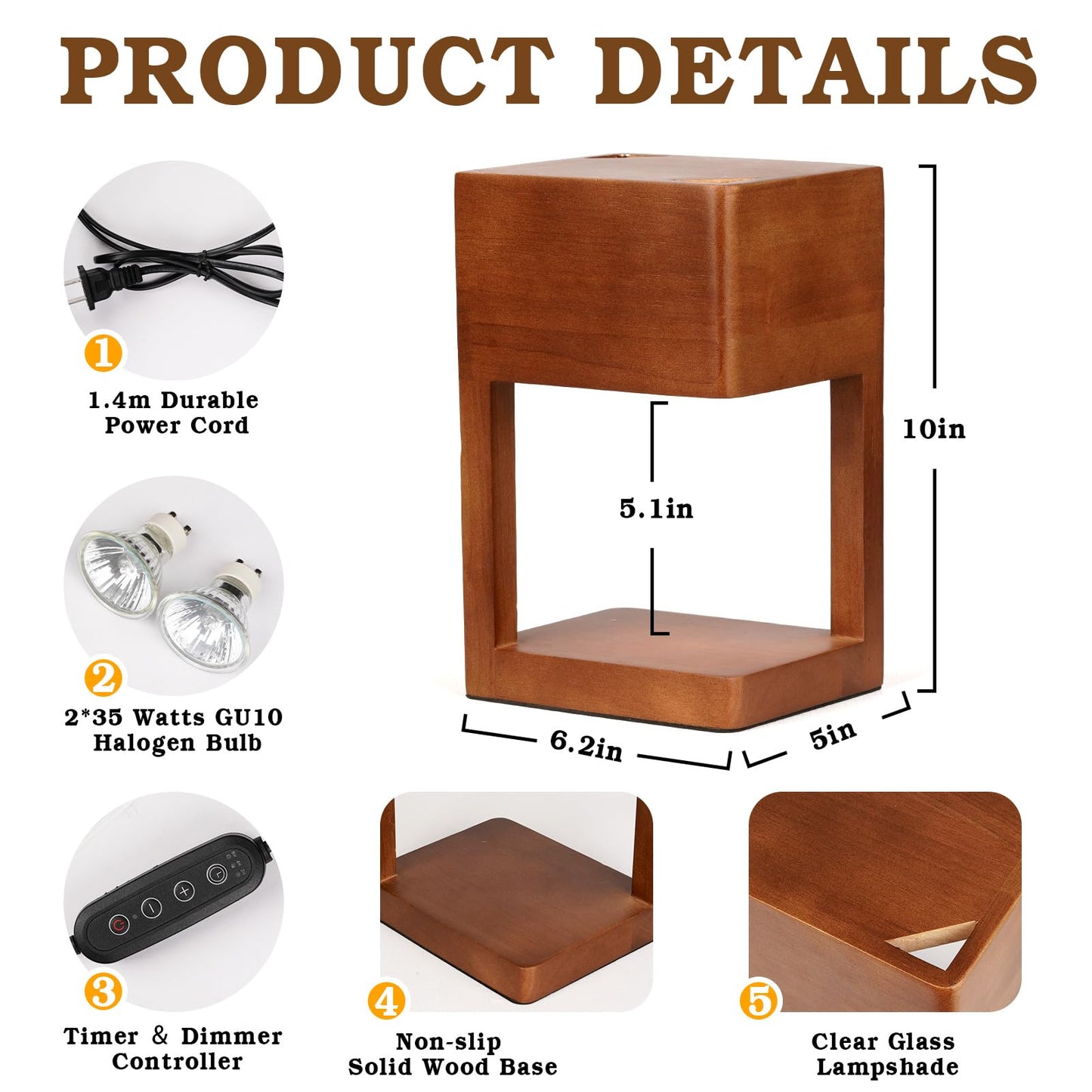 Candle Warmer Lamp Wood with Timer, Dimmable Electric Candle Lamp Warmer for Jar Candles, 2*35 Watt Bulb, Christmas Gifts, Birthday Gifts for Mom, Decorative Wooden Candle Lamp for Bedroom Home Decor