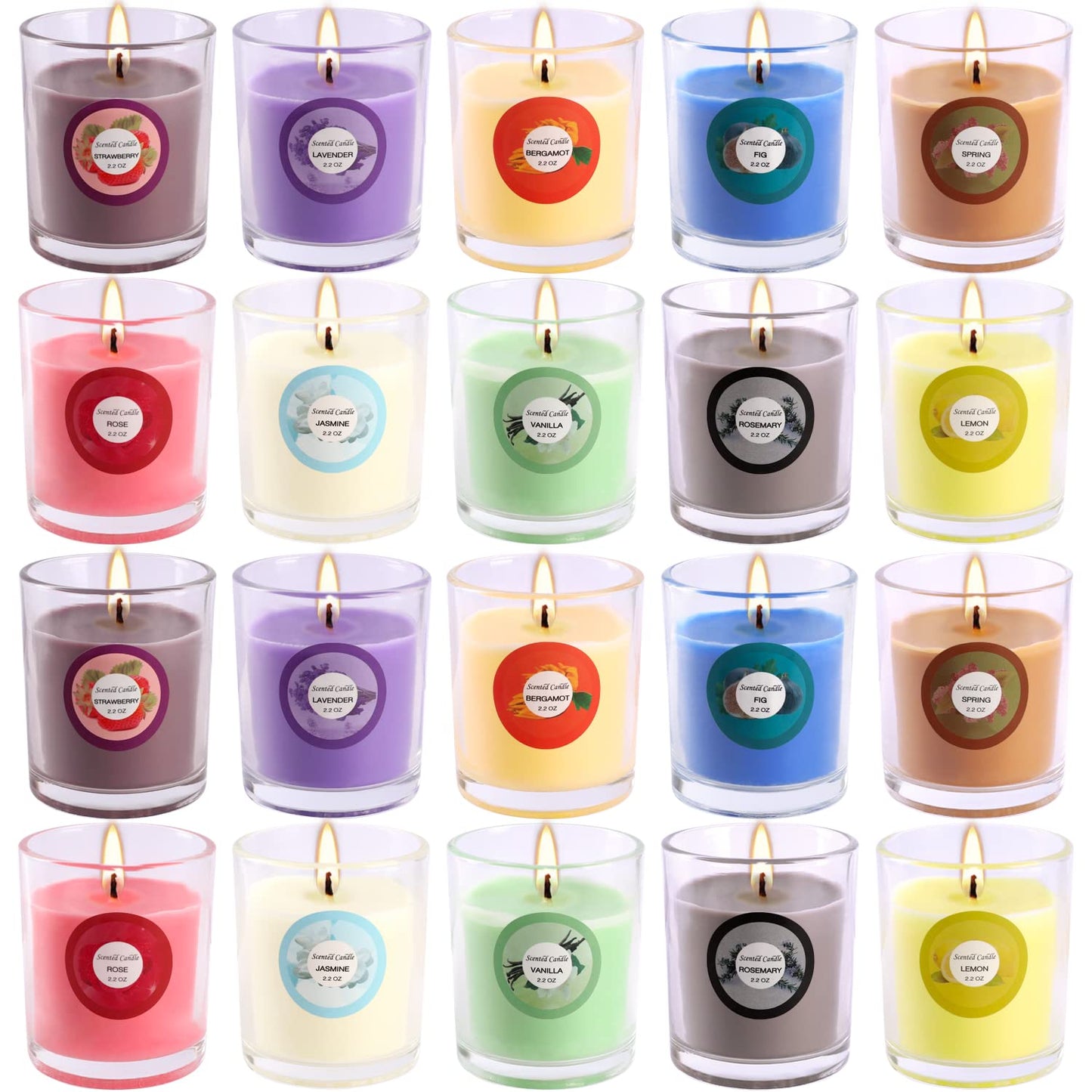 20 Pack Strong Scented Candles Gift Set with 10 Fragrances for Home and Women, Aromatherapy Soy Wax Glass Jar Candle