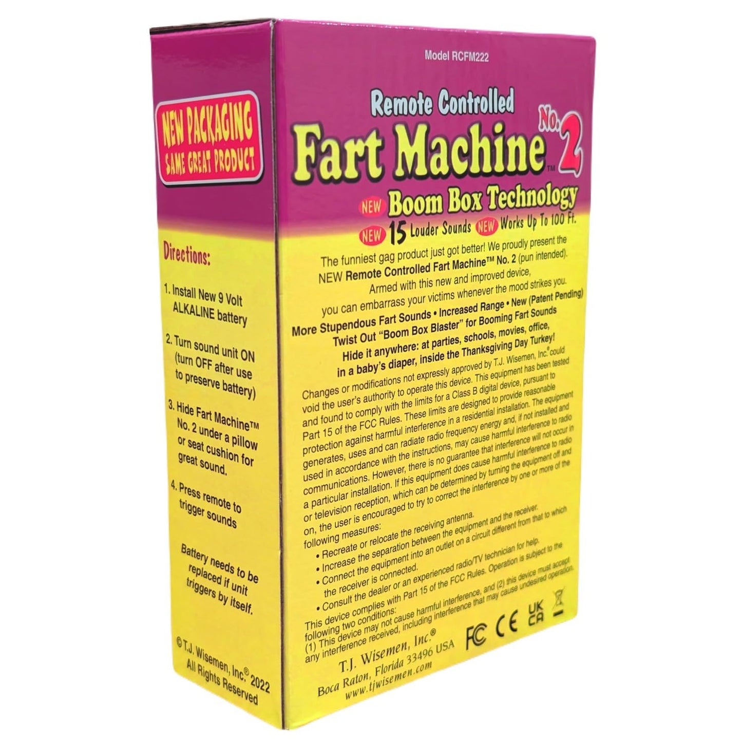 T.J. Wisemen, Inc. Remote Controlled Fart Machine #2 with Boom Box Technology - 15 Realistic Sounds - Wireless with 100 ft Range