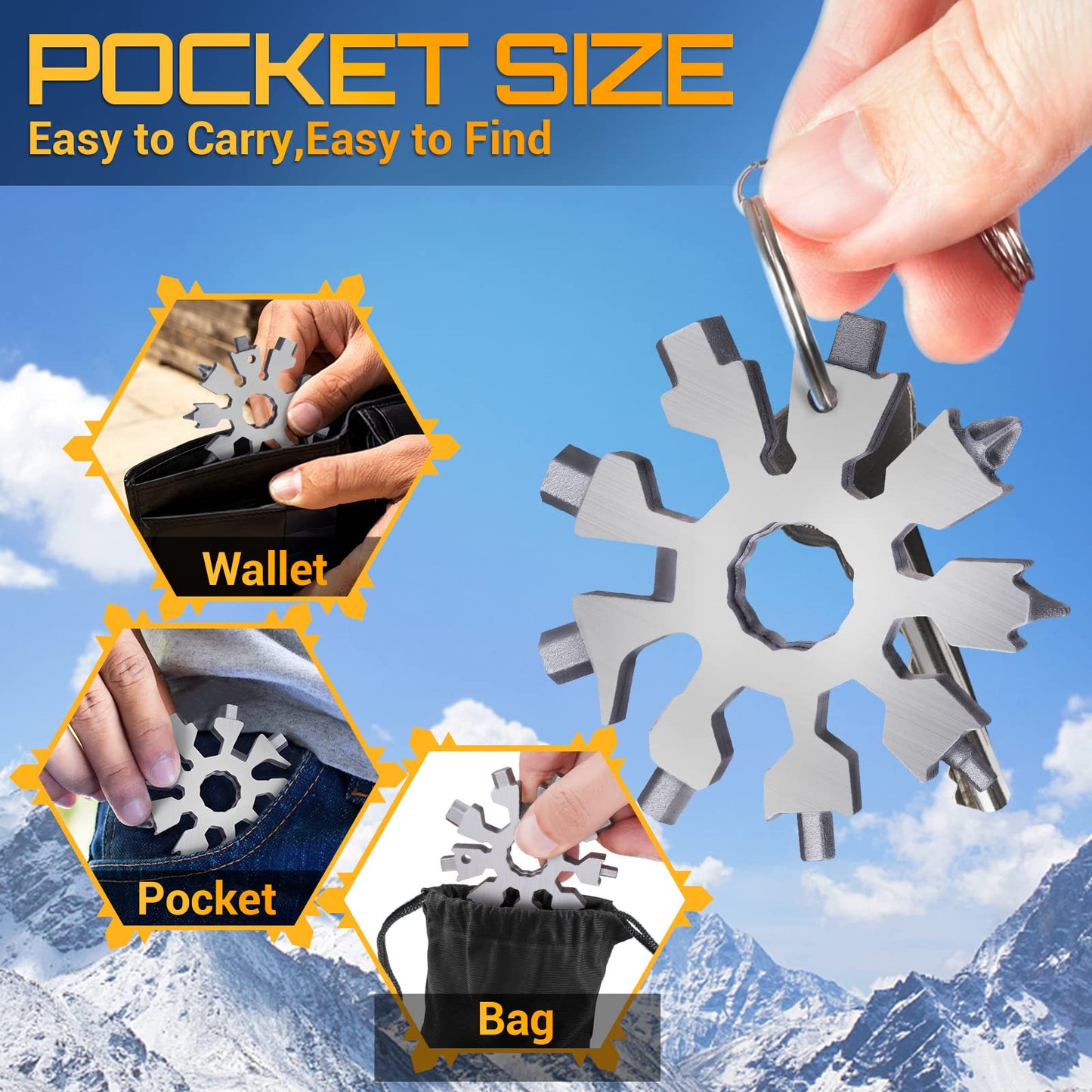 Snowflake Multi Tools Gifts for Men - Stocking Stuffers for Men Dad Teens Women 20-in-1 Pocket Size Portable Cool Gadgets with Screwdriver Bottle Opener Unique Mini Tool Christmas Birthday Gift, 2Pack