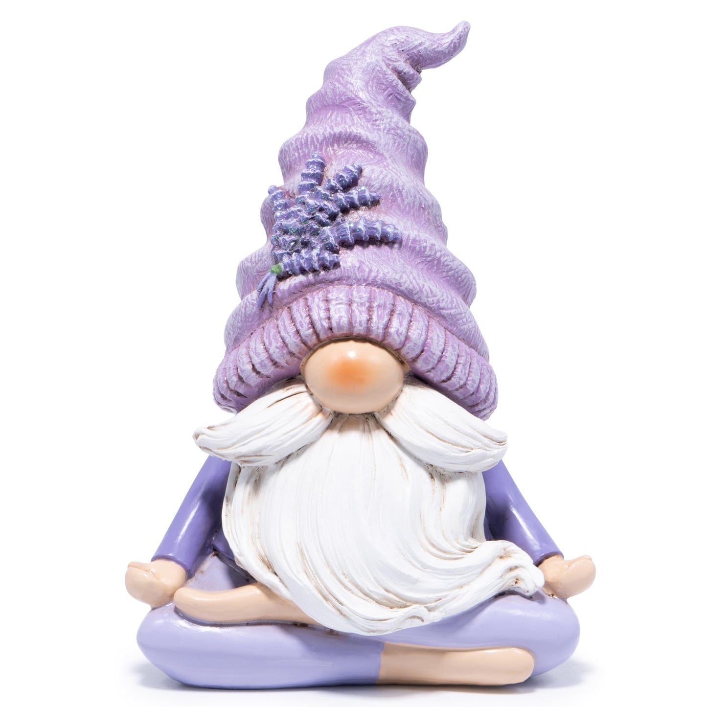 Hodao Lavender Meditating Gnome – Peaceful Resin Figurine for Spring Decor or Mindfulness Gift for Women 6.5” Tall