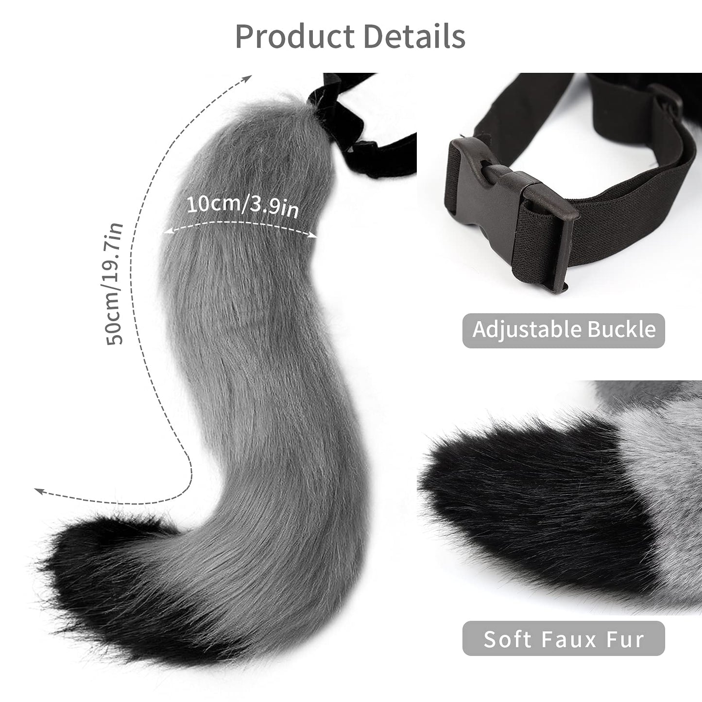 HAOAN Faux Fur Wolf Ears Headband Fox Tail and Paw Gloves Set Cosplay Halloween Costume Accessories