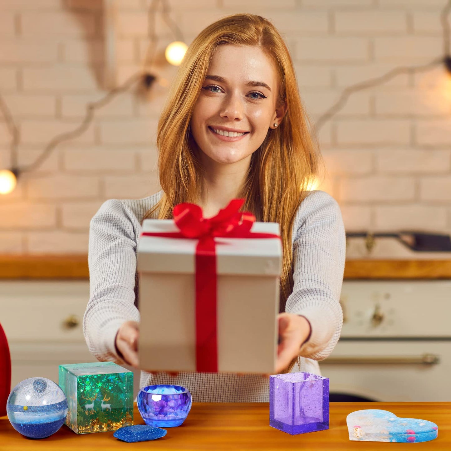 KISREL Resin Molds Kit 12PCS, Epoxy Resin Silicone Molds, Resin Mold Including Cube, Pen Container, Pyramid, Tray, Love, Round, Square, Ball, Flowerpot, Cuboid, Crystal