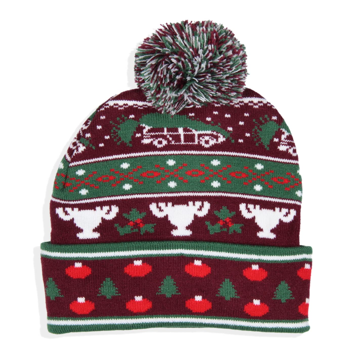 National Lampoon's Christmas Vacation Fair Isle Cuffed Pom Beanie Hat Multicolored