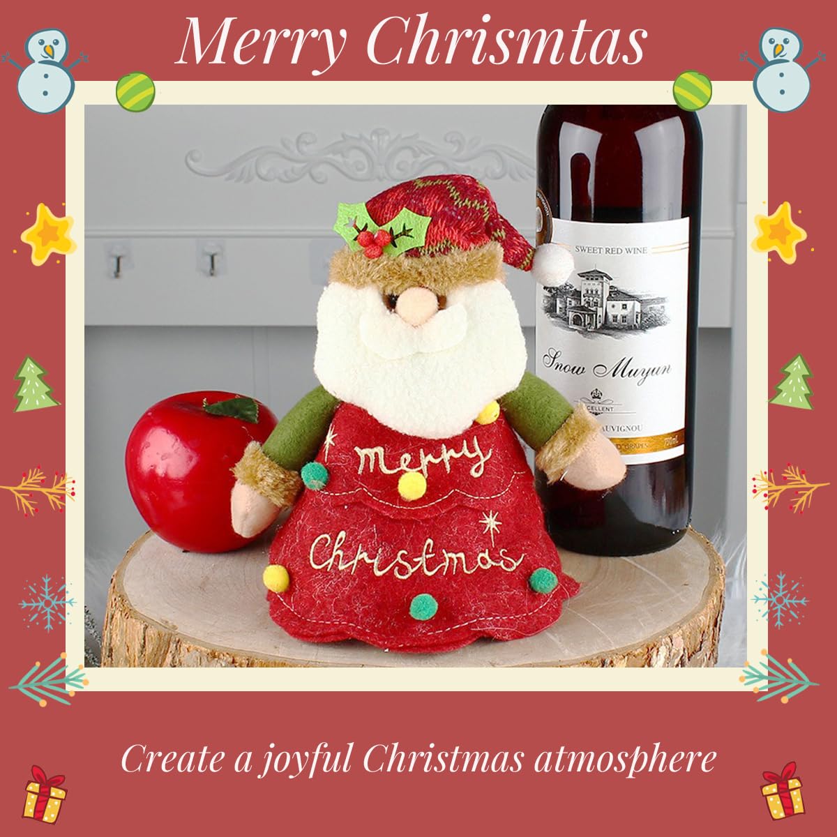 WGXIA 6Pcs Flax Christmas Apple Bags Zipper Reusable 2026 New Chritmas Eva Santa Snowman Snowflake Deer Shaped Apple Candy Bags Bulk Storages For Chritmas Party Decor (B-3pcs)