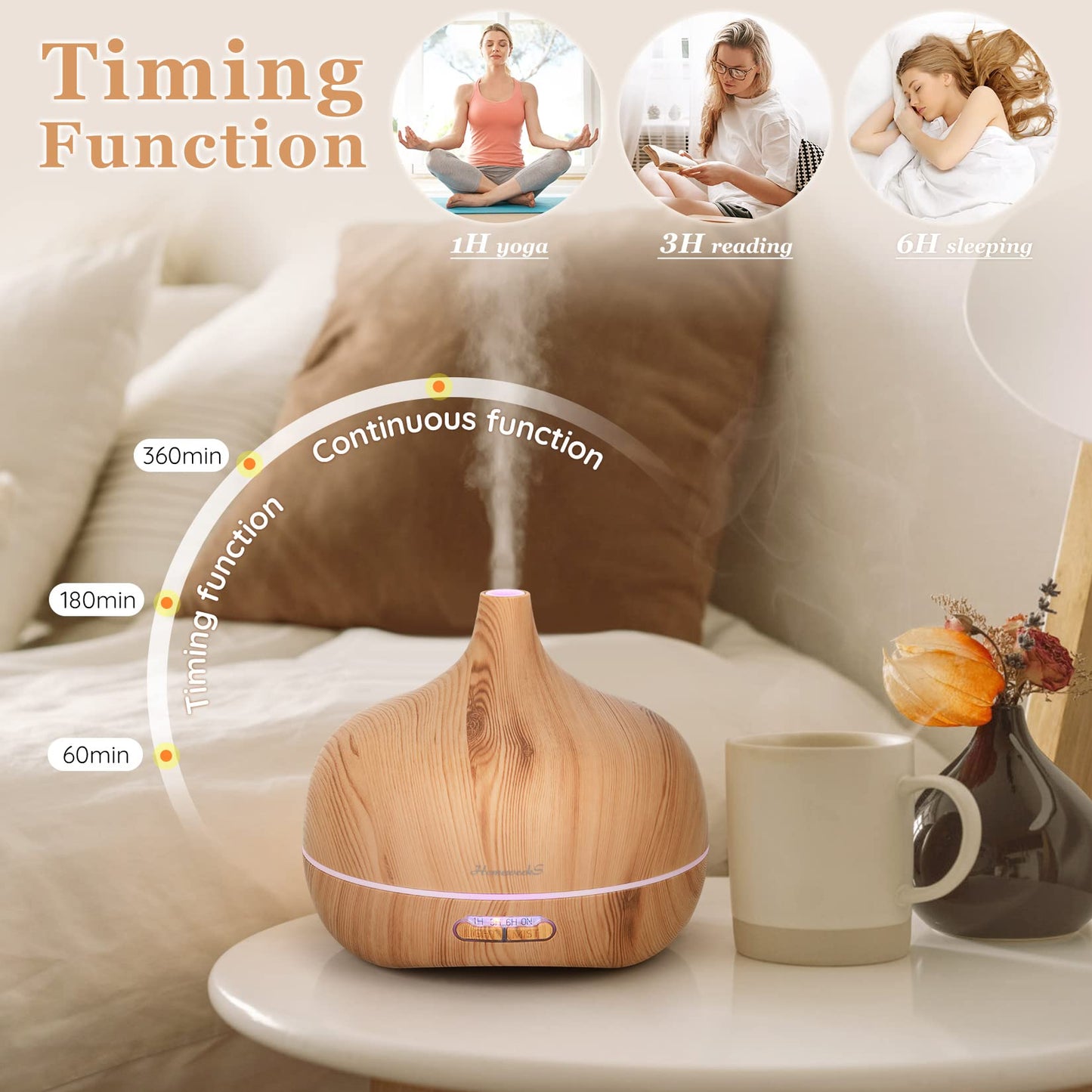 Essential Oil Diffuser Aromatherapy Diffusers: 550ml Ultrasonic Cool Mist Large Aroma Scent Essential Oils Diffuser Waterless Shut Off for Bedroom Home Office Living Room Wood Grain