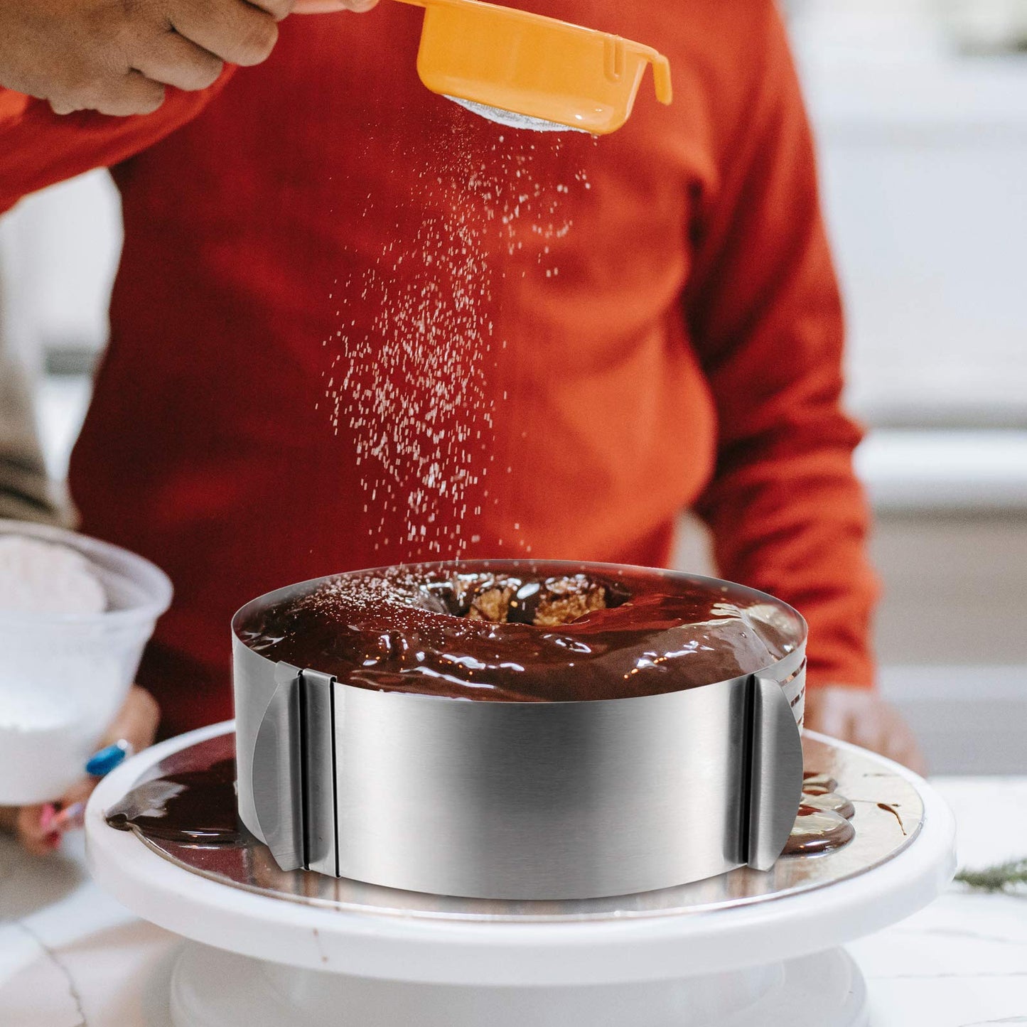 HAKZEON 2 Pack Cake Ring Set, Adjustable Stainless Steel Mousse Cake Rings, Round Molds Cookie Cutter Leveler 7 Layer 6-12 inch for Kitchen Restaurant Mousse DIY