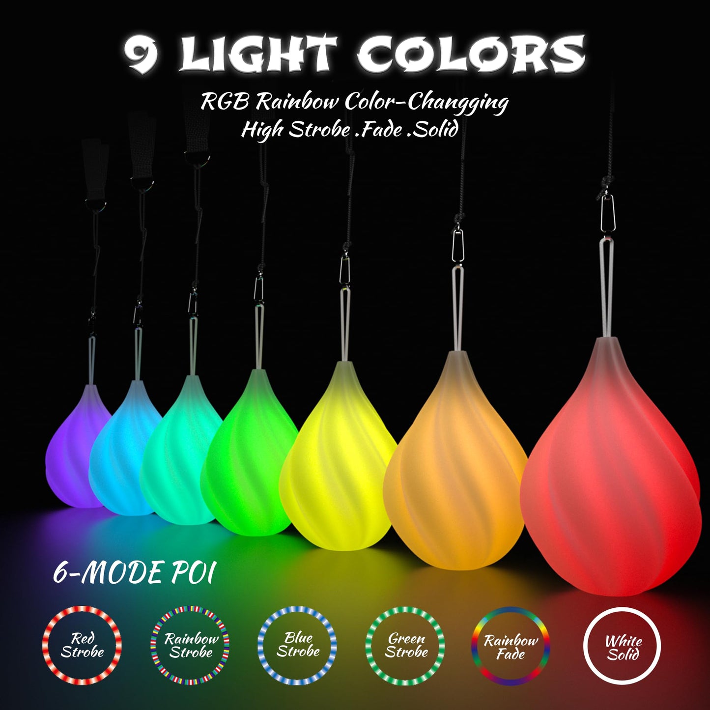 LED Poi Balls Set for Children and Adults - Luminous Premium Toy for Beginners & Professionals | LED Pois Kids Juggling | Juggling Set & Light Painting Accessories | Fire Poi Balls & Luminous Balls