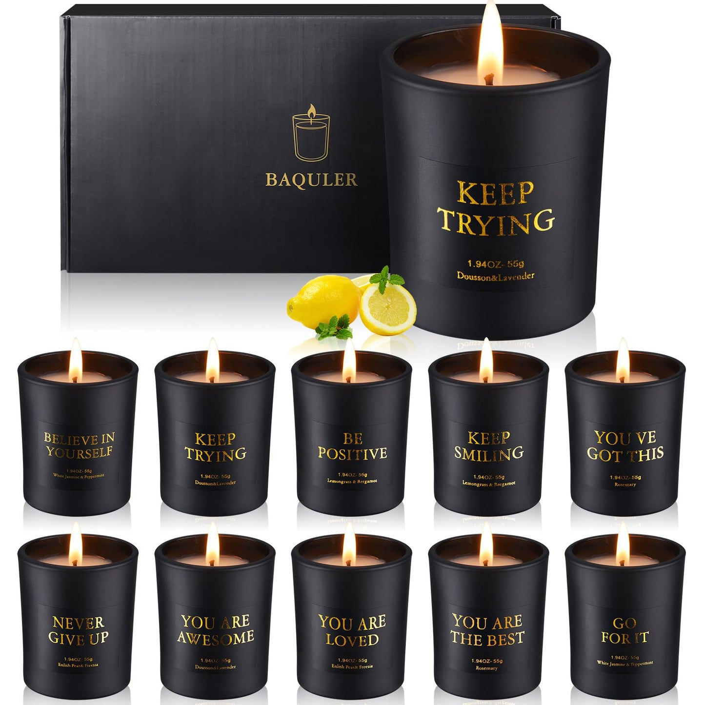 10 Pcs Motivational Aromatherapy Scented Candle Set Soy Wax Candles with Essential Oils Inspirational 4.4oz Scented Candles Gift Set for Women Mother Teacher Employee Christmas Birthday Gifts