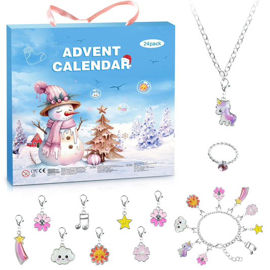 Advent Calendar 2025 for Kids Christmas Countdown DIY Cute Cartoon Charms Bracelet Fashion Christmas 24 Unique Gifts -Bracelets Necklace Ring and Unique Charms Jewelry Set for Girls Teens Women