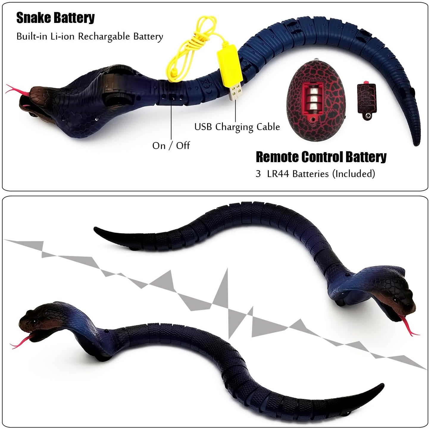Tipmant RC Snake Infrared Remote Control Cobra Fake Realistic Naja Animal Crawling Vehicle Scary Trick Kids Halloween Christmas Prank Toys Birthday Gifts (Blue)