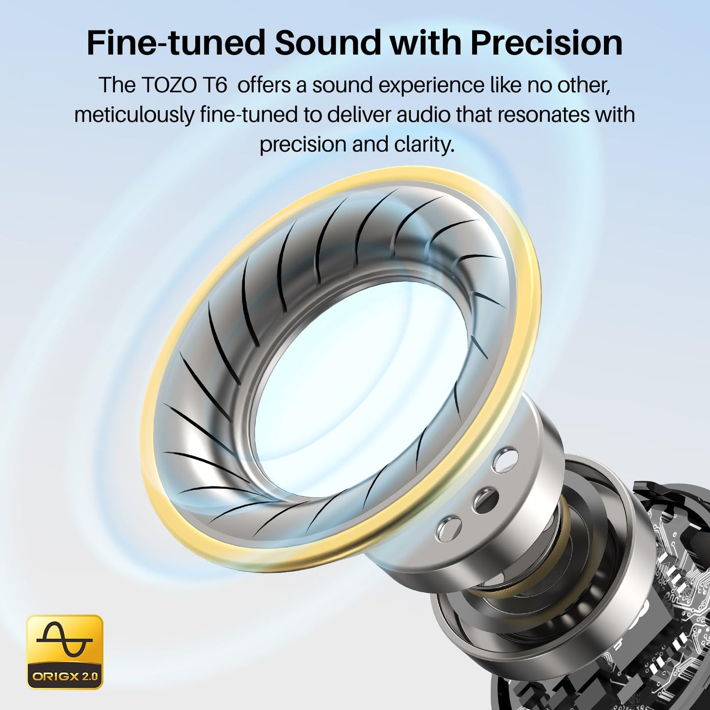 TOZO T6 Wireless Earbuds, Bluetooth 5.3 Ear Buds, Stereo Sound in Ear Headphones, 50 Hours Playtime, Wireless Charging Case, APP Customizable EQs, IPX8 Waterproof Earphones