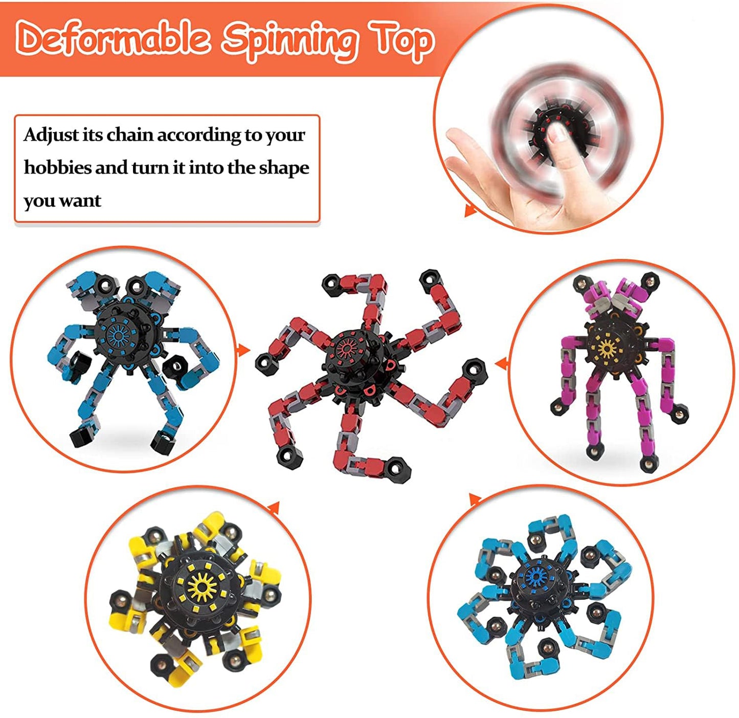 20pcs Random Fidget Spinners,DIY Deformable Robot Fingertip Toys,Decompression Spinner,Deformable Creative Mechanical Gyro Toys,Stress Relief Mechanical Chain Toy for Kids Adults，Party Supplies