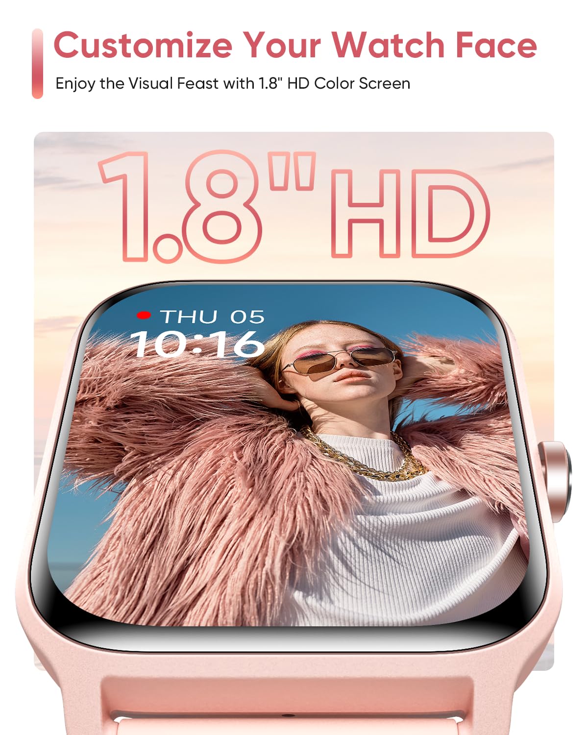 Fitpolo Smart Watch for Women Android & iPhone, Alexa Built-in [1.8" HD Screen] IP68 Waterproof Fitness Watch with Bluetooth Call (Answer/Make), Heart Rate/Sleep/SpO2 Monitor, 105 Sports Trackers