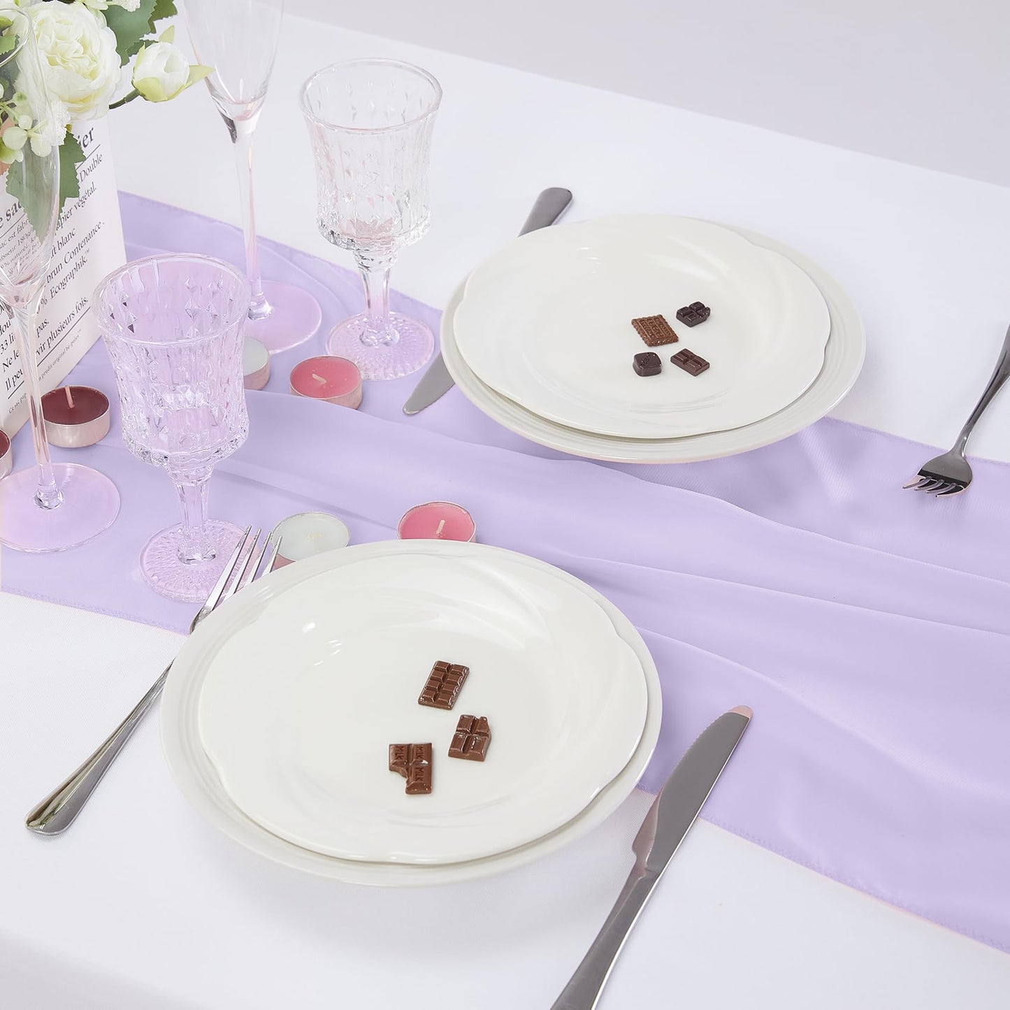 12 Pack Chiffon Table Runner 14x108 Inch Long 9ft Sheer Table Runners for Party Romantic Wedding Bridal Shower Fall Decorations-Lavender