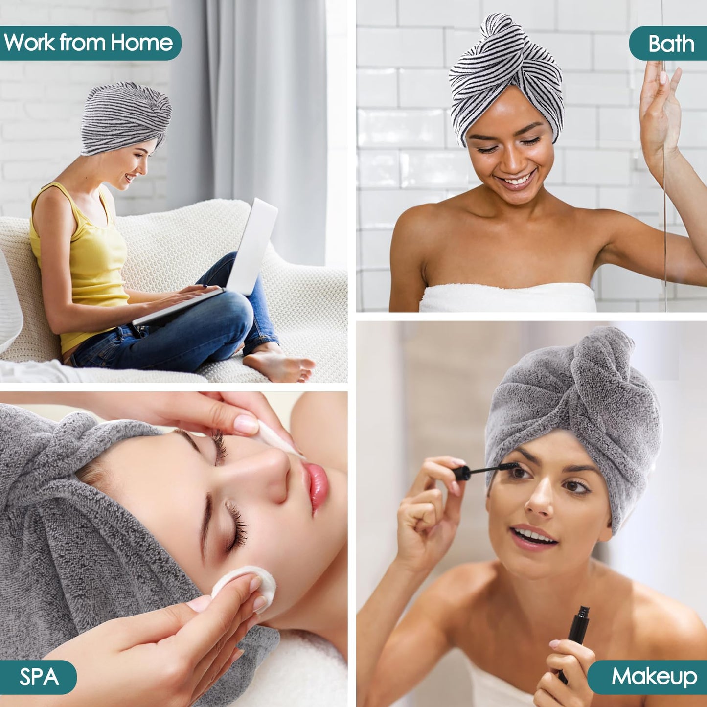 JEFFSUN Microfiber Hair Towel Wrap, Stocking Stuffers for Girls, 2 Pack Super Absorbent Quick Dry Wet Hair Turban for Drying Curly, Long, Thick, Frizzy Hair, Womens Hair Care Routine Must Have