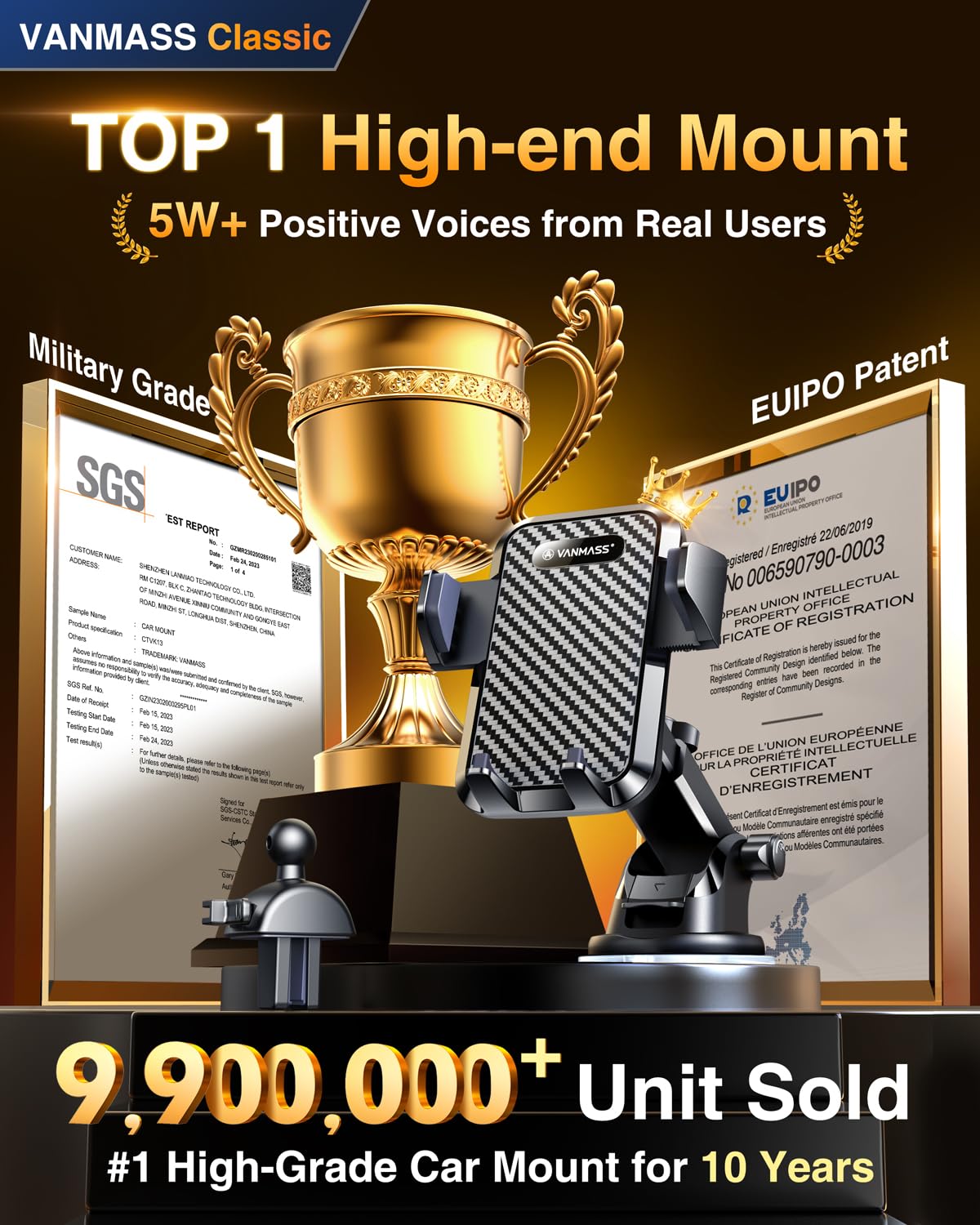 VANMASS 【85+LBS Strongest Suction & Military-Grade 2025 Ultimate Car Phone Mount【Patent & Safety Certs】 Cell Phone Holder Truck Desk for Dashboard Windshield Vent for iPhone 16 15 Pro Max 14 Samsung