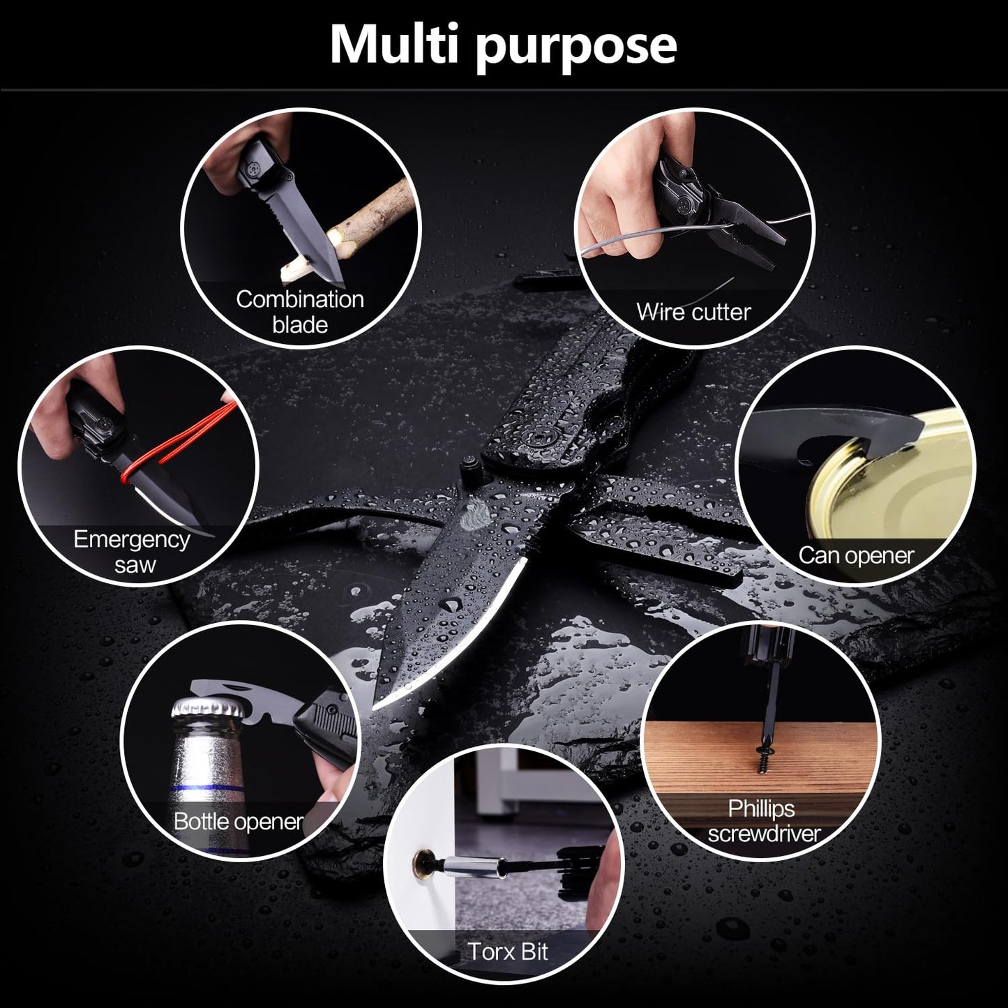 Unutes 14 in 1 Multitool Pocket Knife for Men, Tactical Multi-Tool Plier 9-in-1 screwdriver set with Nylon Sheath for Survival, Camping, Gifts for Dad, Husband