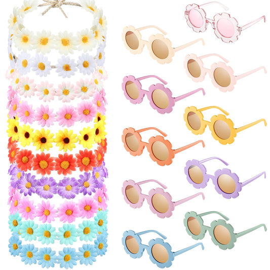Groovy Retro Flower Sunglasses Headbands Party Favors Daisy Flower Costume Accessories Set 60s 70s Party Gifts for Kids (20 Pcs)