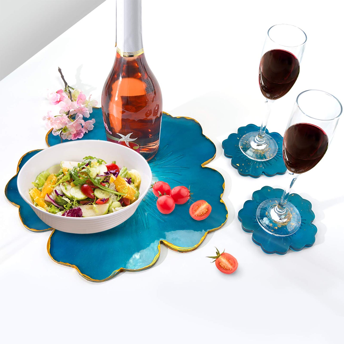 Panamalar Silicone Resin Molds, 1PCS Large Resin Tray Mold and 5PCS Coaster Molds for Resin Casting, Flower Shape Epoxy Resin Casting Molds for DIY, Home Decoration, Table Wine Tray-6 PCS