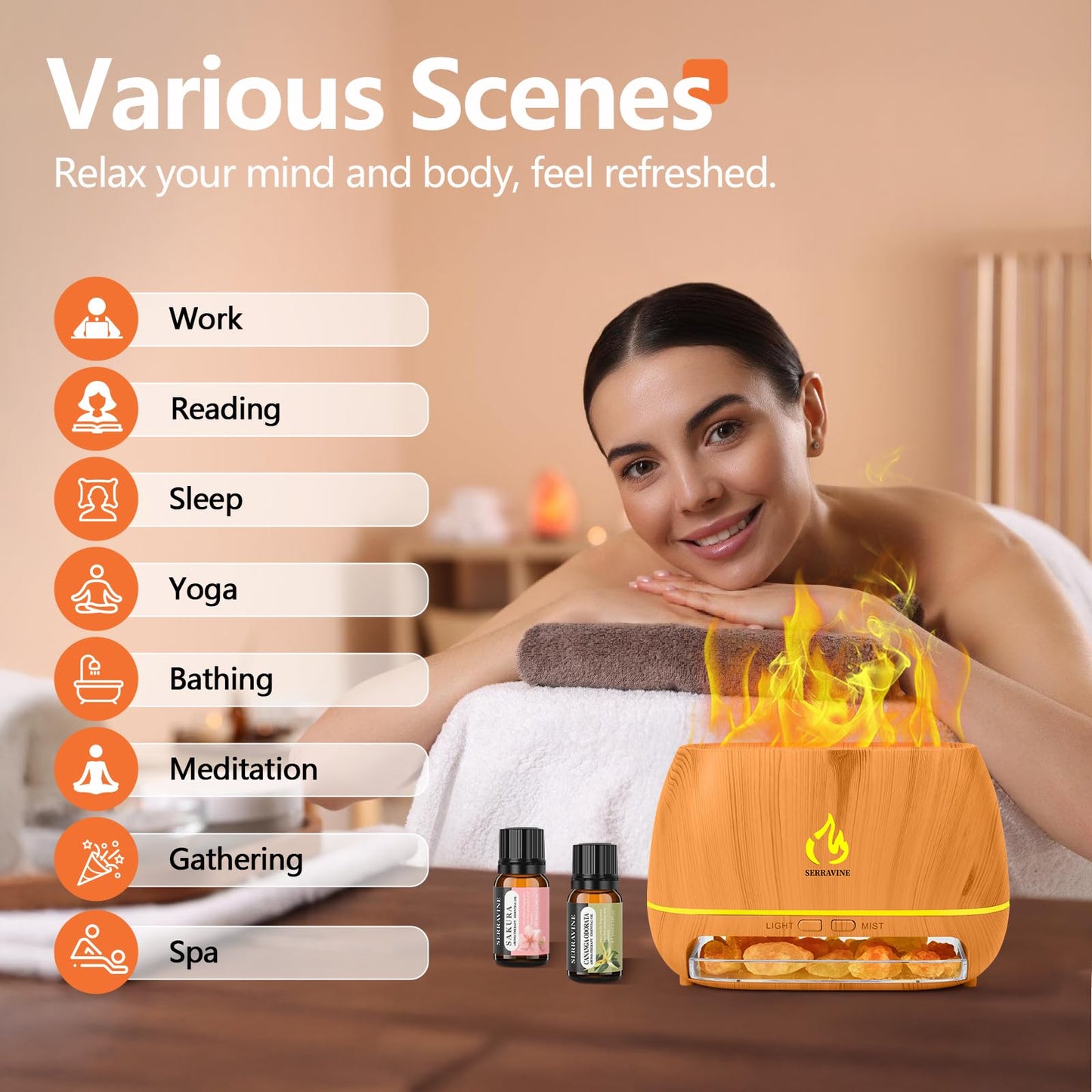 Ultrasonic Essential Oil Diffuser Set with 12 Best Aromatherapy Oils, Gift Box & Bag, Himalayan Salt Lamp Diffuser，Cool Mist Humidifier for Bedroom, Scent Diffusers for Home