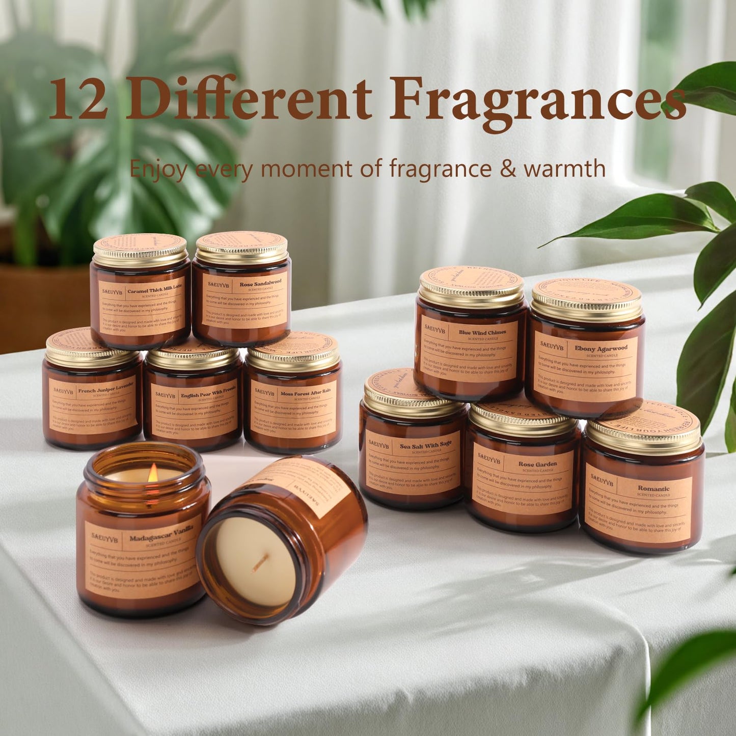 12 Pack Candles for Home Scented,Scented Candles Gift Set for Women,Natural Soy Wax Amber Jar Candle Set for Men,Aromatherapy Candle for Birthday,Mother's Day,Father's Day,Anniversary