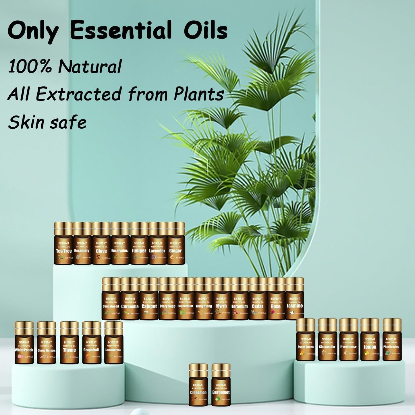 BISIRBAT 30 Aromatherapy Oils Set - Essential Oils for Diffuser, Air Freshening,Aromatherapy,Humidifiers,Massage, Candle&Soap Making, Laundry (5ml)