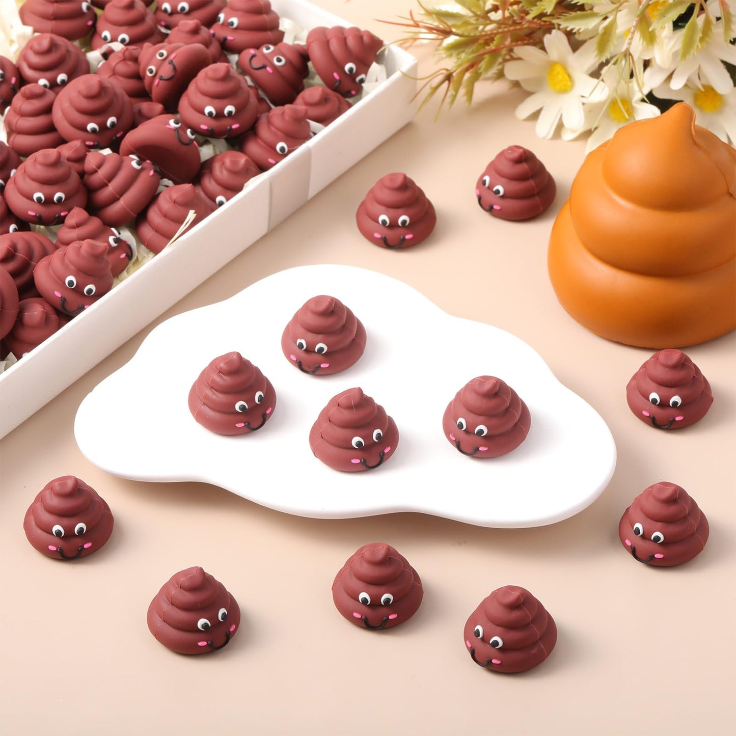 WinnerWhy 100 Pcs Mini Poop Figures Small Poop Figurines Poo Toys Fake Poop Classic Brown Poop Rubber Poop for Prank Hide Seek Goodie Bags Piñata Stuffers Party Supplies Gifts Easter Egg Fillers