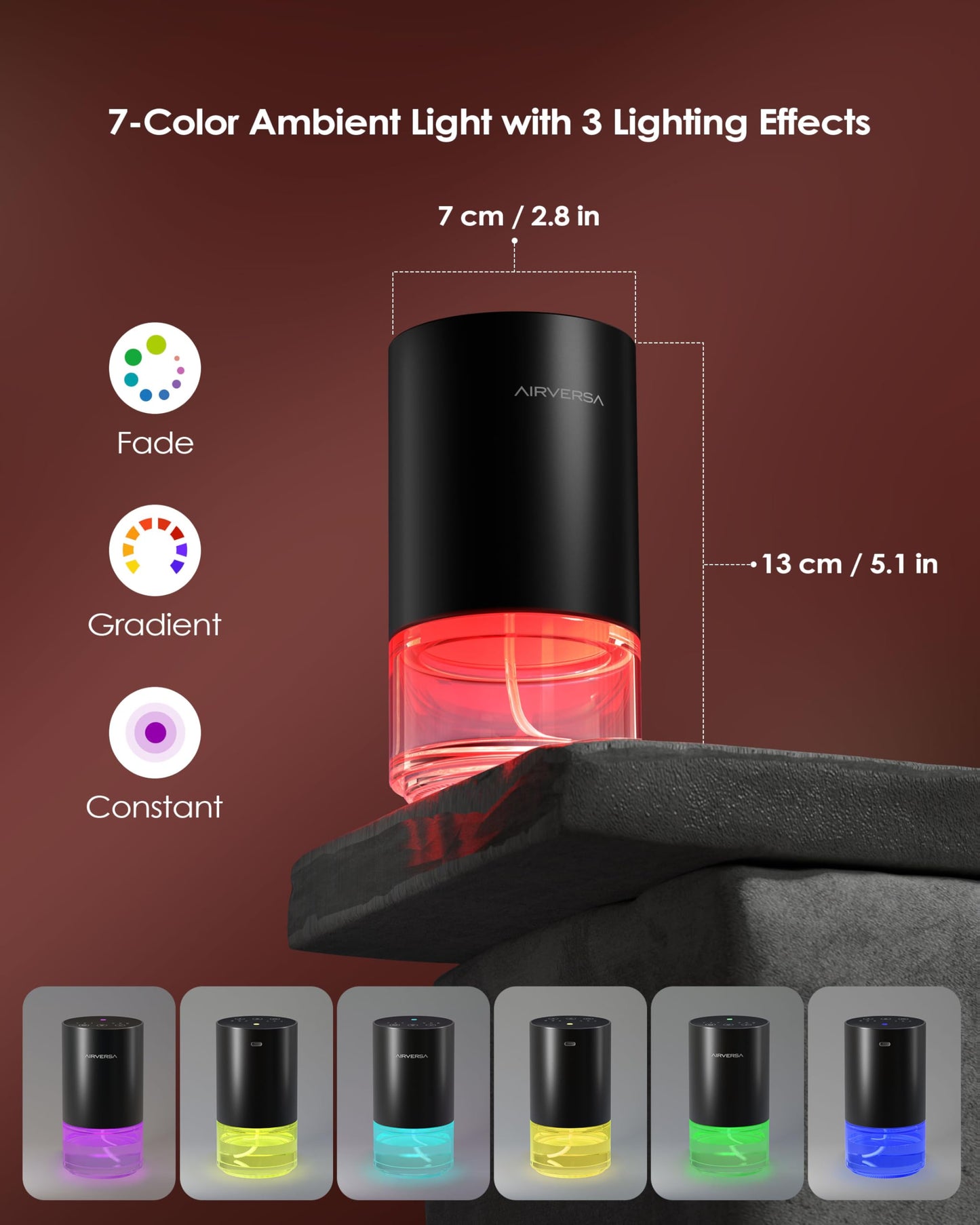 Airversa Essential Oil Diffuser Waterless Aromatherapy Diffusers for Home Large Room, Bedroom, Car, Office, Desk, Battery Operated, Small Diffuser for Pure Scent, 100mL Capacity, AN9 (Black)