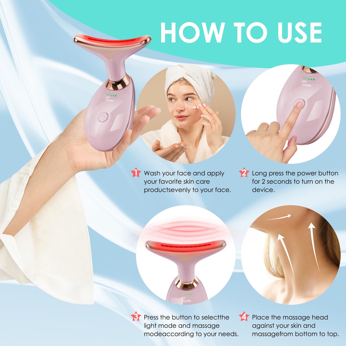 Facial Massager Red-Light-Therapy-for-Face and Neck, Face 𝖲 culpting Wand with 7 Color - Birthday, Christmas, Mothers Day, Valentines Day Gifts for Her Women Mom Best Friend Wife Teacher (Rose Gold)