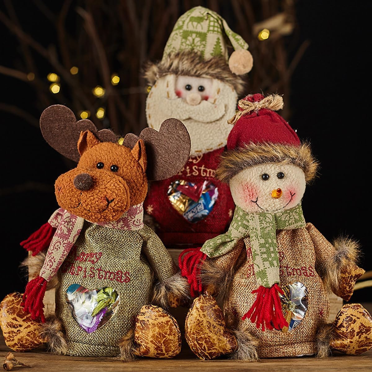 Penetratea/Penetrates/Frontaley Christmas Gift Bags Zipper Design, 2025 New Chritmas Eva Santa Snowman Snowflake Deer Shaped Apple Candy Bags, Large Space Zipper Design for Candy and Gift (6pcs-All)