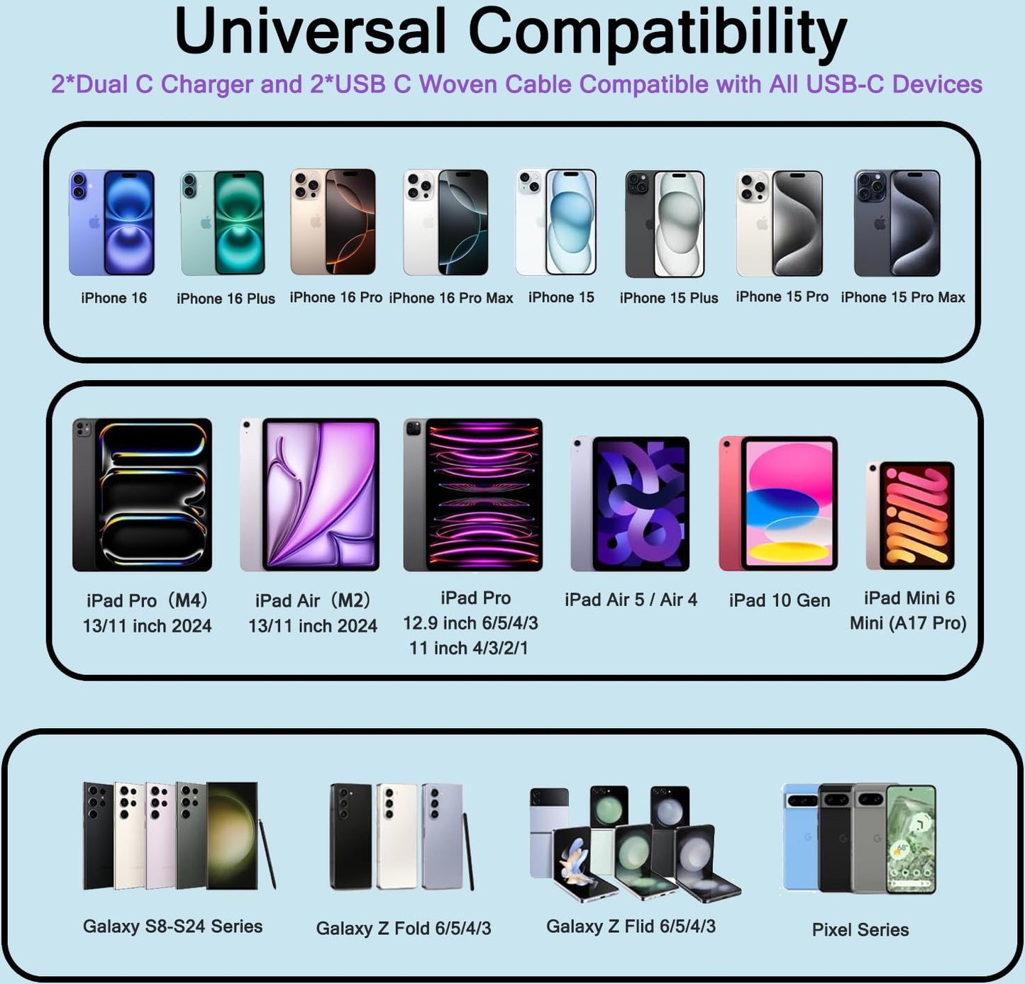 iPhone 16 15 Charger, 2Pack PD Dual USB C Charger Block Fast Charging Wall Charger Plug with 10FT Long USB C to C Charger Cord Woven Cable for Apple iPhone 16/16 Plus/16 Pro/16 ProMax/15/15ProMax/iPad