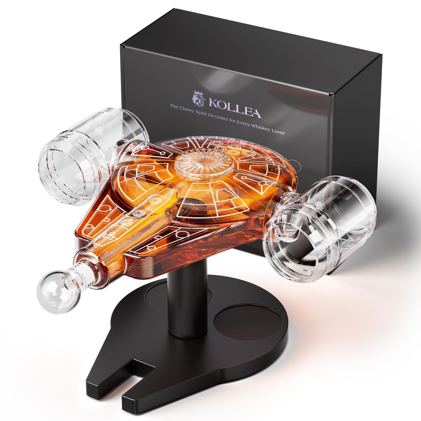 Kollea Birthday Gifts for Men Dad, Galaxy Spaceship Whiskey Decanter Sets for Men, Spacecraft Limited Edition, 2 Funny Shot Glasses, Unique Guys Brother Gift Idea, Liquor Decanter for Bar, Anniversary