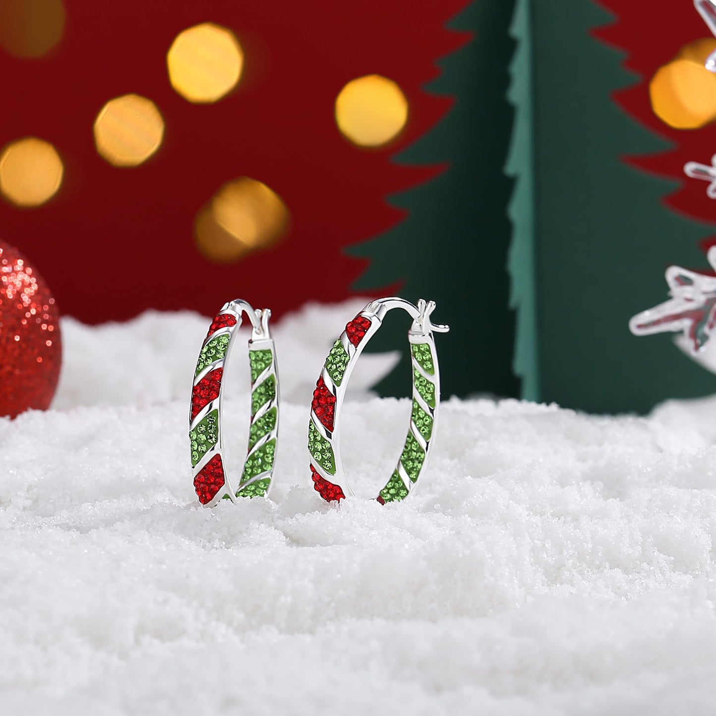 MUYUU Christmas Hoop Earrings, Silver Plated Inside Out Oval Hoop Earrings For Women Sparkly Crystal Earrings Fashion Jewelry Gift