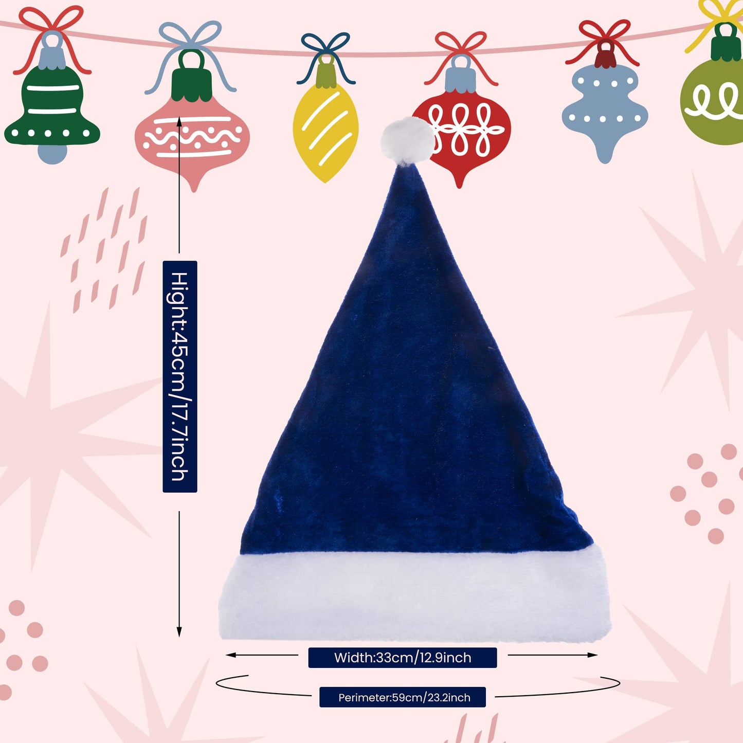 YASUOA Blue Santa Hats Christmas Hat Xmas Claus Cap Bulk Navy Short Plush Comfort Party Decor for Women Men Kids (9 Pieces)