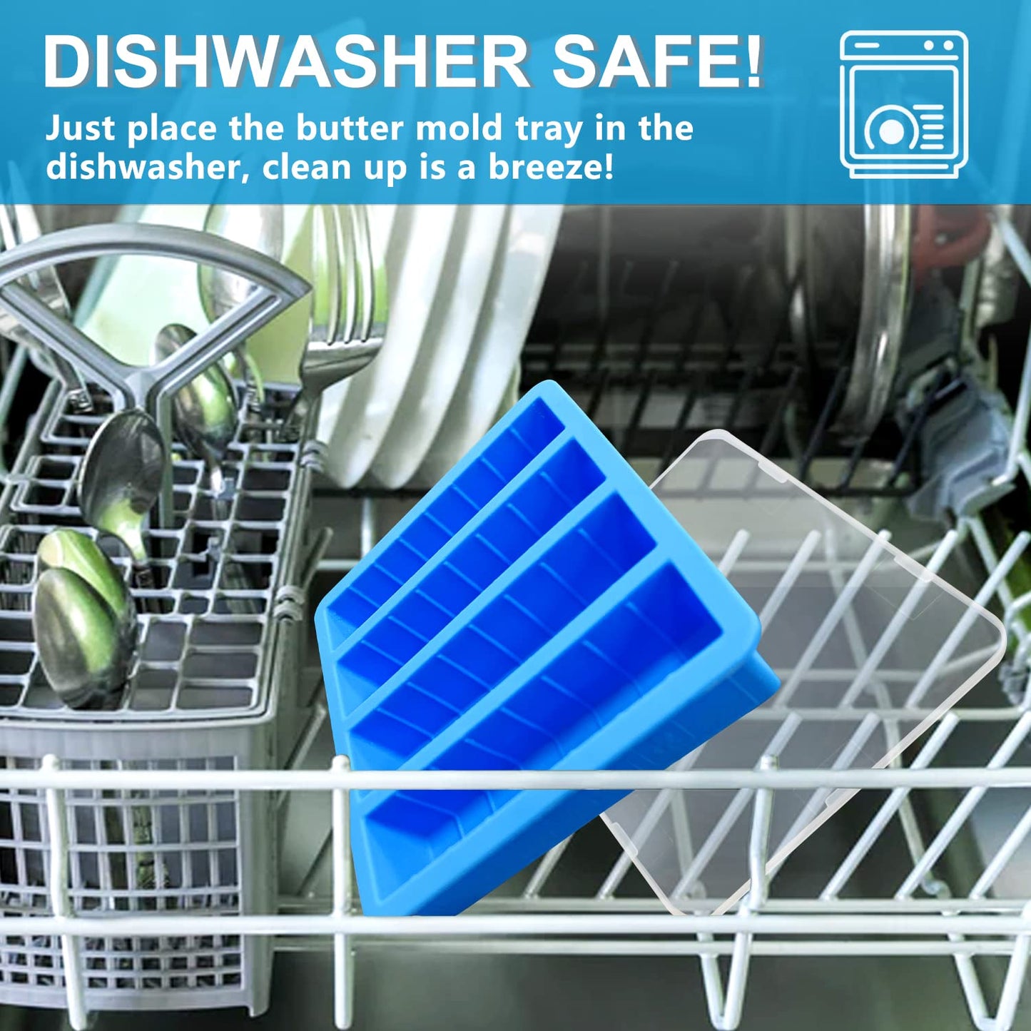 Silicone Butter Mold with Lid, Walfos Non-Stick Tray Fits Standard Butter Stick Size, Large Cavity, Holds 8 Tablespoons, Ideal For Soap Bar, Energy Bar, Cake, 2 Pack