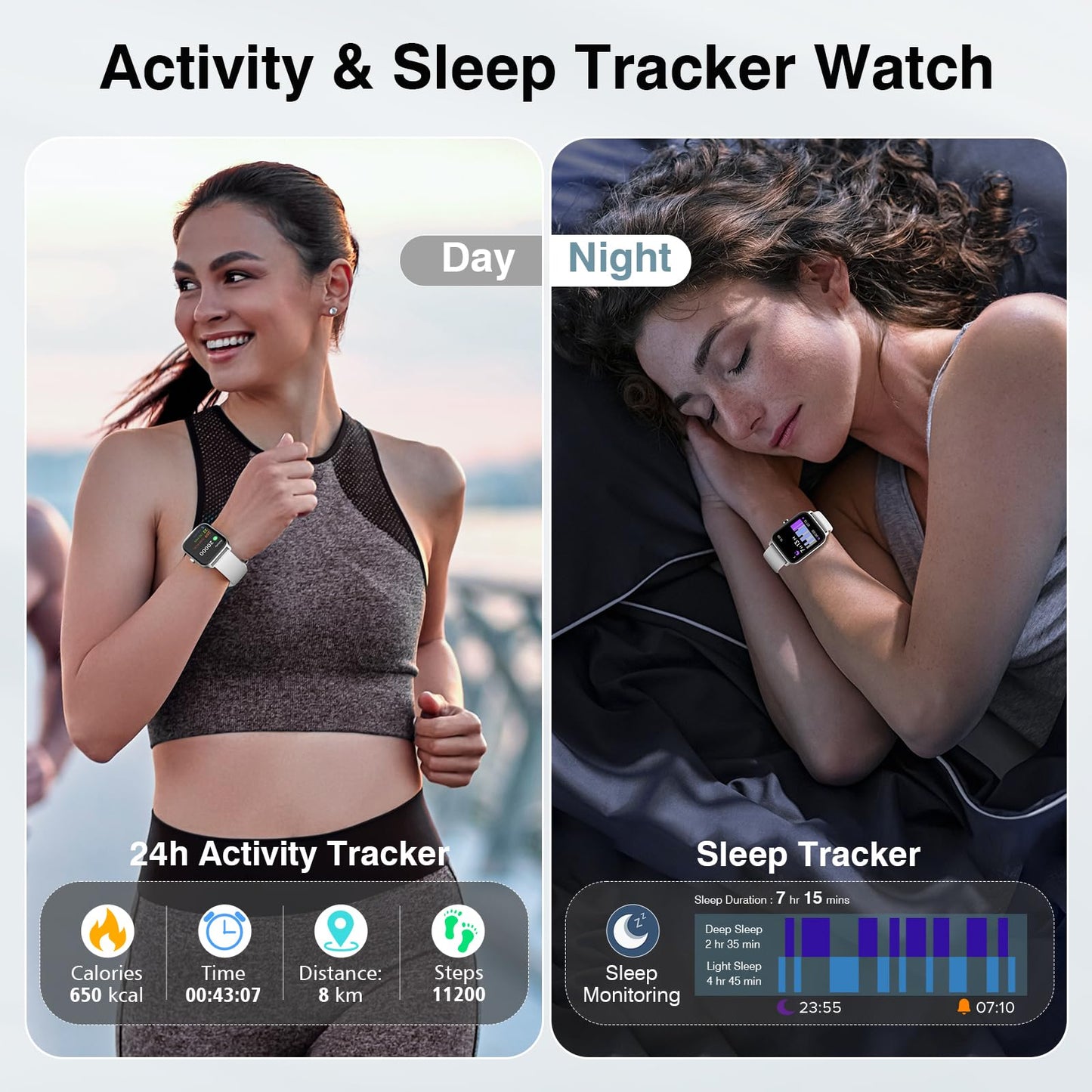 Smart Watches for Women Men, 2025 Smartwatch 1.8'' Alexa Fitness Tracker Smart Watch Compatible for Android iPhone with Bluetooth Call (Answer/Make), IP68 Waterproof Heart Rate/Sleep/SpO2 Monitor 110+