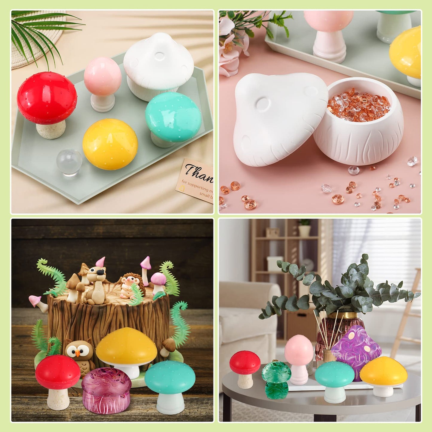 BBTO 14 Pcs Jar Mushroom Silicone Resin Mold Jewelry Candle Holder Container Epoxy Resin Jar Mold with Lid Casting Trinket Box for Table Decoration Christmas Winter DIY Craft