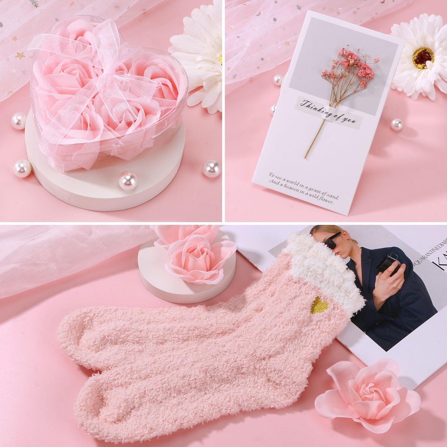 Birthday Gifts for Women Self Care Gift Set, Pink Relaxing Spa Gifts Basket Women Care Package Get Well Soon Gifts, Unique Christmas Presents for Mom Her Wife Sister Grandma, Thinking of You Gifts