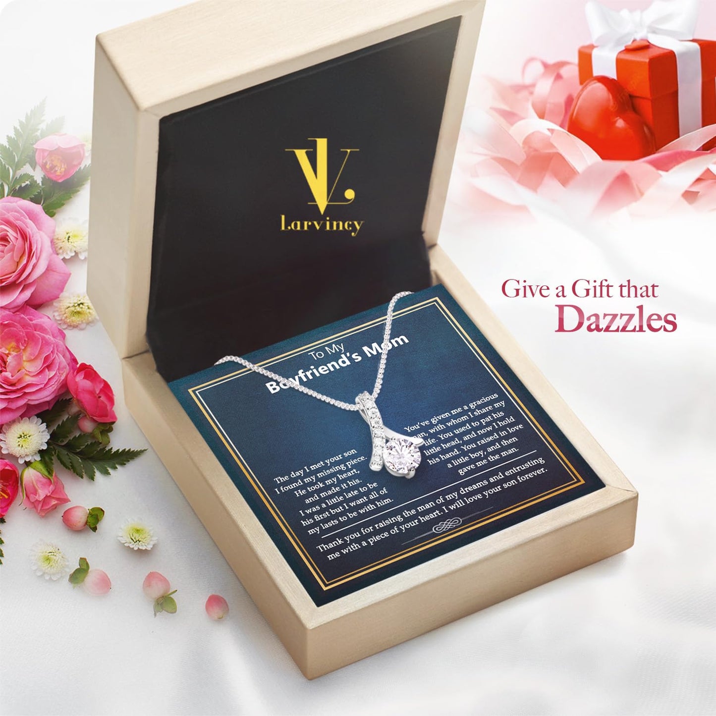 Larvincy To My Boyfriends Mom Necklace With Heartfelt Message & Elegant Box - Boyfriend Mom Gifts From Girlfriend On Birthday, Mothers Day, Christmas Or Special Occasion