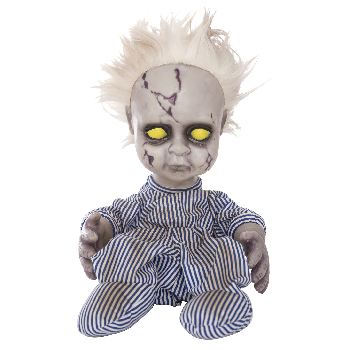 EVAPLUS 11inch Halloween Haunted House Crying Baby Terror Decoration Toy, Animatronic Roaming Creepy Doll Halloween Decoration,Haunted Sound Activated Holiday Prop with Battery Operated Control