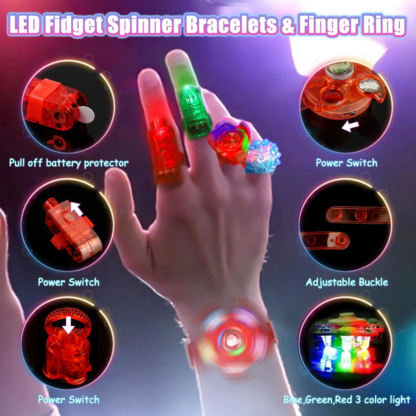 MIBOTE 269Pcs Led Light Up Toys Party Favors Glow in the Dark Party Supplies for Kid/Adults Halloween with Light Up Glasses,Rings,Fidget Spinner Bracelets,100 Glow Sticks Bulk Party Pack DIY Glow