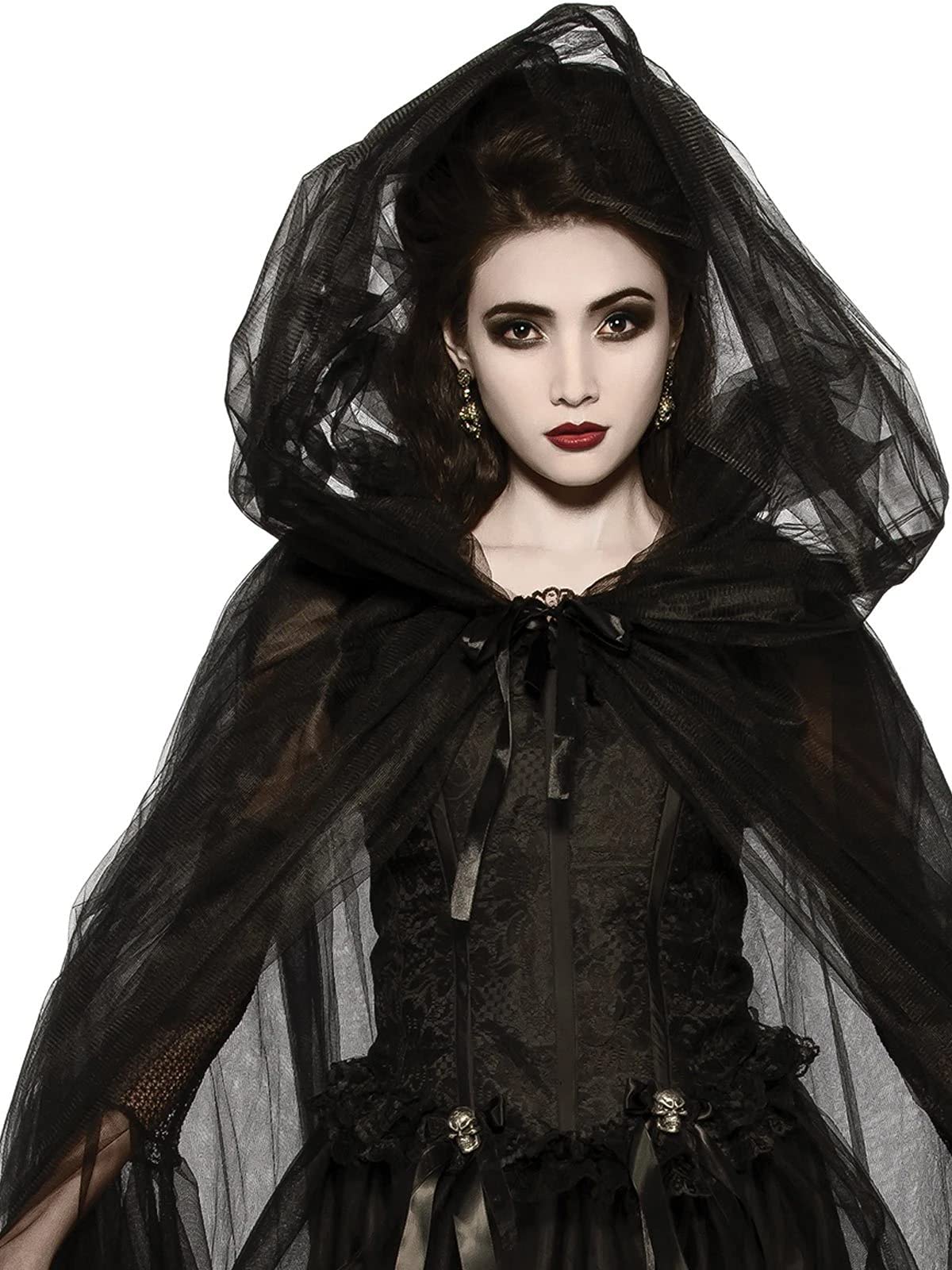 Rubies Adult Full-Length Sheer Cape with Oversized Hood, Black, One Size