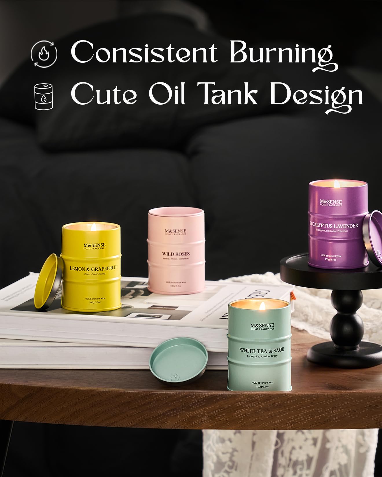 Mini Candle Set | Scented Candles Gift Set | 4 Pack Candles for Home Scented Candle,Citrus Lemon Lavender Rose Sage Candle,Gift Set for Women and Men,Soy Wax 14 oz 86 Hour