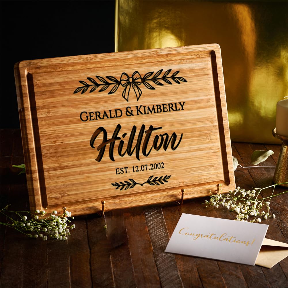 Personalized Cutting Board with Name Engraved Wedding Gifts, Unique Christmas Gift for Family, Wooden Anniversary Charcuterie Board Kitchen & Housewarming Gifts for Couples